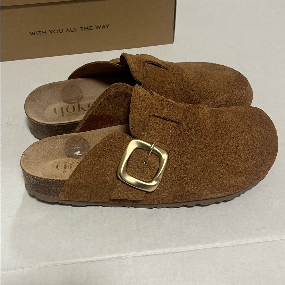 Yokono Tan Suede Clog with Buckle - Picture 2 of 7